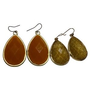 Set of 2 Teardrop Dangle Earrings Burnt Orange and Gold Glitter Boho Style